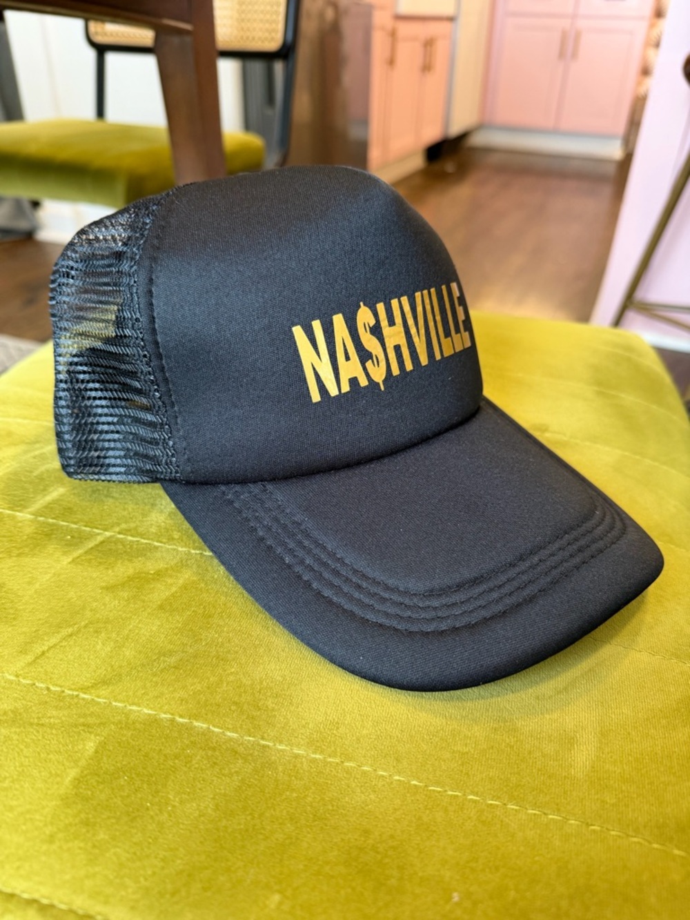 NASHVILLE Black Trucker Cap with Gold Print